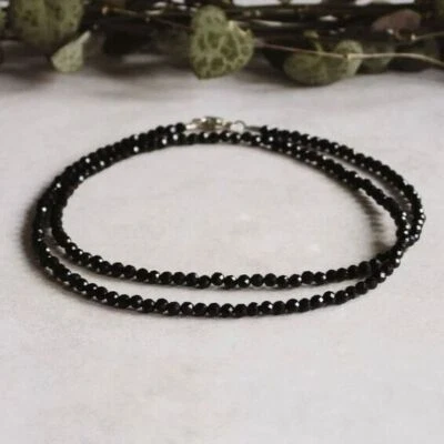 Black Agate Onyx 3mm Beaded Choker Healing Minimalist Women Crystal Necklace - Image 1 of 4