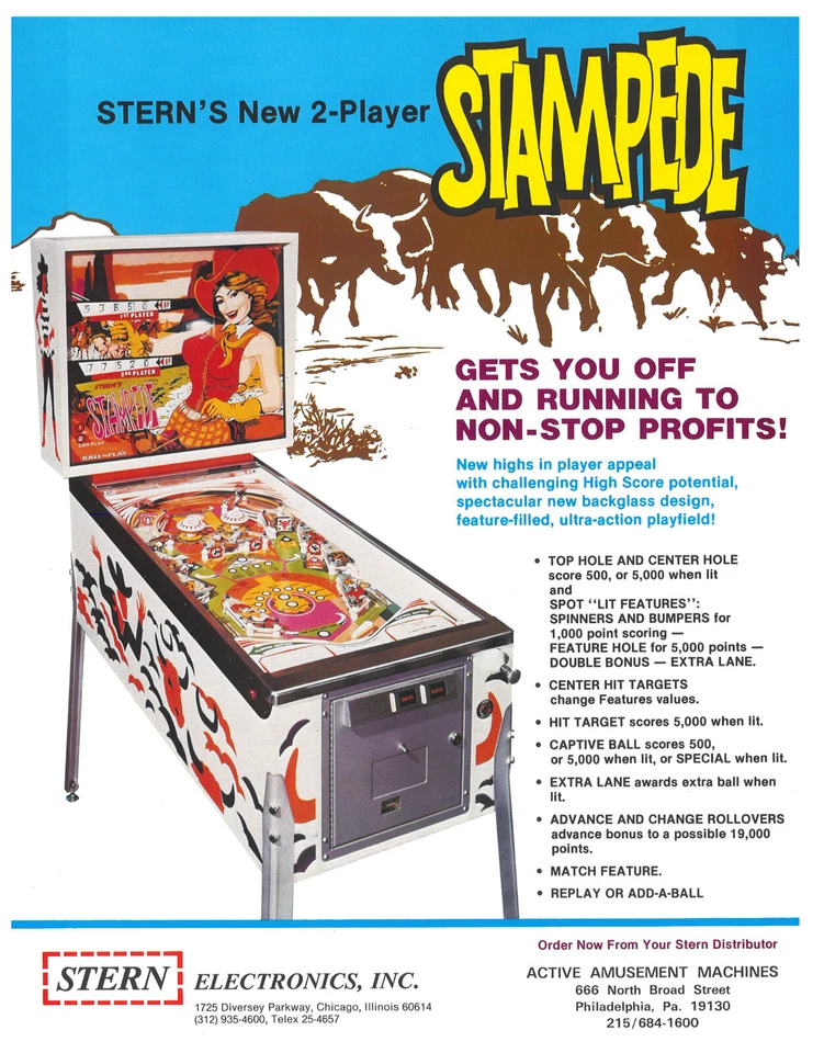 Stampede Stern Pinball Flyer / Brochure / Ad - Mint Condition - Image 1 of 1