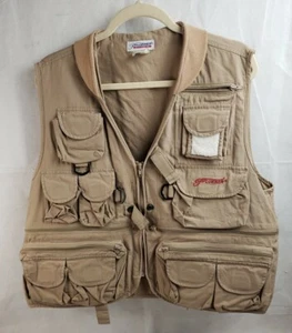 Pflueger Deluxe Fly Fishing Vest 100% Cotton, Medium, Tan, 14 Front Pockets - Picture 1 of 8