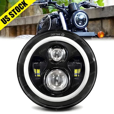 Faro LED de 7 pulgadas ojos de ángel para motocicleta Harley-Davidson Honda Yamaha EE. UU. Foto 1 de 4