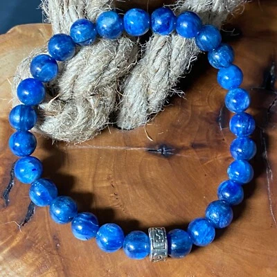 Kyanite Stretch Bracelet 6mm 7 ¼" Artisan Made in USA Invite Peace & Calm - Image 1 of 4
