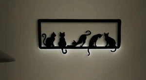 5 Black Cats Family Metal Name Sign Decorative Wall Art Best gift kids Pets - Picture 1 of 12