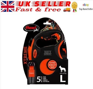 Flexi Xtreme Cinta Naranja y Negro Retráctil Perro Plomo Mascota Accesorio 5M Grande - Imagen 1 de 3