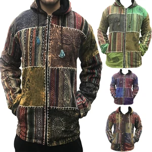 Hippie Patchwork Hooded Winter Vintage Baggy Festival Hoodie Womens Mens Jacket - Picture 1 of 9