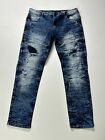 South Pole Skinny Leg Jeans Men's 38x32 Blue Denim 5-Pockets Cotton Distressed