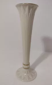 Jarrón Lenox Tivoli 9" Acanalado Marfil Porcelana 24K Borde Excelente Estado Usado - Imagen 1 de 5