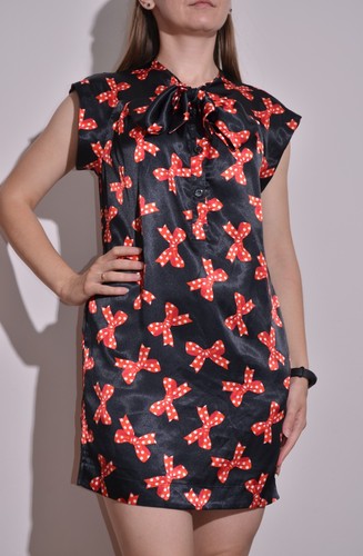 LOVE MOSCHINO abito corto da donna nero stampa fiocco con tasche taglia IT38 UK6 US2