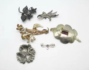 72 GRAM ANTIQUE STERLING SILVER LOT OF 6 BROOCHES/ PINS - Picture 1 of 9