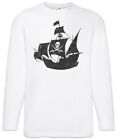 Pirate Ship Langarm T-Shirt Pirates Flag Skull Bones Blackbead Caribbean
