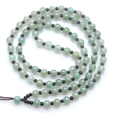 Green jade round 6mm beads handmade pendant rope string jadeite necklace 18"