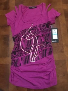 Baby Phat Donna Spalla Fredda Tio Viola Nero Oro Maniche Corte Gatto Medium M - Foto 1 di 7
