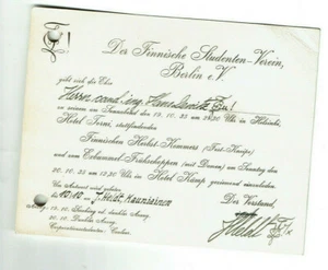 Dokument 1935 Finnischer Studenten-Verein Berlin Hans Dewitz J. Heldt Studentika - Picture 1 of 1