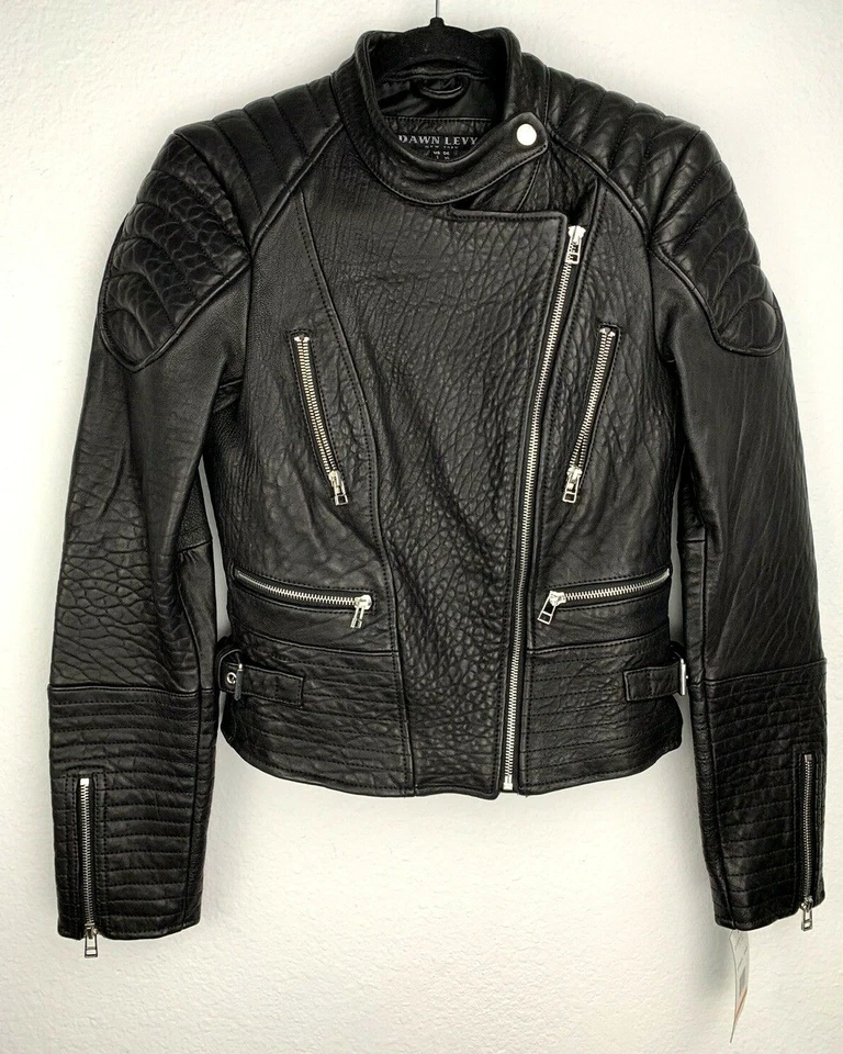 Chaqueta de Cuero Dawn Levy Moto Motociclista Negra Talla S Pequeña D728002N Nueva Foto 1 de 4