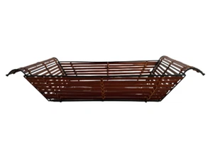 Cherry Stained Wicker Basket Coffee Table Tray with Black Wire Handles 19.5" - Picture 1 of 5
