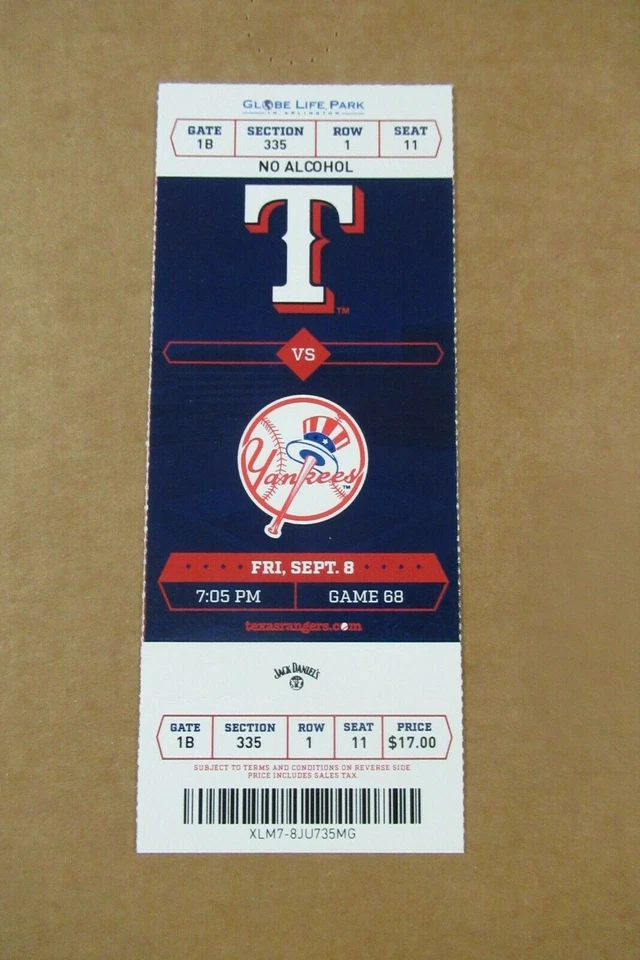 Boleto completo Texas Rangers vs New York Yankees 8/09/2017 ~ Gregorious/Mazara HRs  Foto 1 de 1