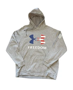 Under Armour Hoodie Men's Size 3XL Gray American Flag Logo Freedom Banner - Picture 1 of 9