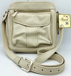 Bolso Bandolera Organizador Bolsillos de Carga para Hombro Cuero Crema Blanco Fossil - Imagen 1 de 9