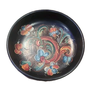 Vintage handbemalte 10" Holzschale - florales Design, unbeschriftet - Bild 1 von 5