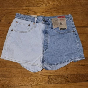 Levis 501 Shorts Damen 30 Two Tone Blau Denim High Rise Button Fly Festival - Bild 1 von 6
