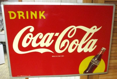 Letrero de metal Coca-Cola 1948 con marco automático punto amarillo 27" x 19" soda en relieve Foto 1 de 4