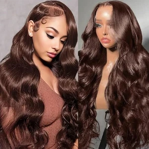 30inch Chocolate Brown Lace Front Wig Human Hair 13x6 Hd Lace Frontal Wigs Hu... - Picture 1 of 8