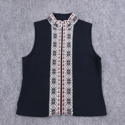 Chaleco LL Bean para mujer mediano negro polar nórdico ribete isla justa bolsillos con cremallera completa Foto 1 de 4