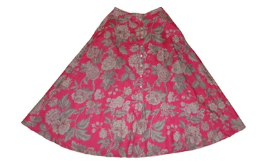 Maxi Falda Vintage 8 LRL RALPH LAUREN Rojo Marrón Botón Frontal LINO Bolsillos Rosa Foto 1 de 4