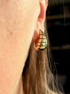 New 9k Yellow Gold Fashion Waterdrop Open Studs Drop Earrings Bottega Chunky - Picture 1 of 11