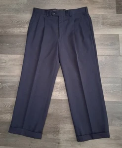 Vintage Burberrys Wool Pleated Dress Pants Navy Blue Mens Size 34x26 - Picture 1 of 12