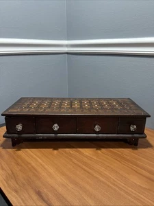 Folk Art, Antique  Cribbage Board Circa 1850 Glass Knobs, Pearl Inlays ￼ - Picture 1 of 7