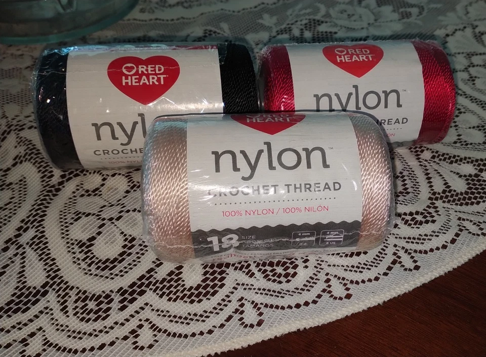 Three Balls of Red Heart Crochet Nylon Thread- Red - Black - Natural - Image 1 of 1