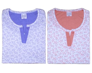 Pyjamas Womens Jersey Cotton Long Sleeved Floral Top & Polka Dot Bottoms PJs Set - Picture 1 of 22