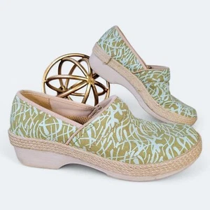 Dansko Victoria Canvas Green Espadrilles Clogs Comfy Work Shoes Size 38 Fabric - Picture 1 of 16