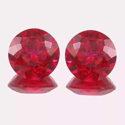 Ruby Natural 80 Ct Red Mozambique Round Cut Certified Loose Gemstone Pair - Image 1 of 4