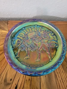 Vintage Blue Carnival Glass Spirit Of `76 Bicentennial 8" Collector Plate - Picture 1 of 3