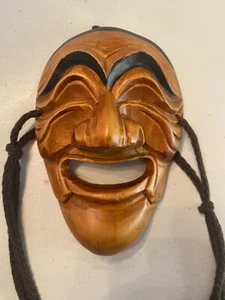 Vintage Korean Traditional Hahoe Folk Art Hand Carved Wooden Face Mask 6.5" Wall - Picture 1 of 4