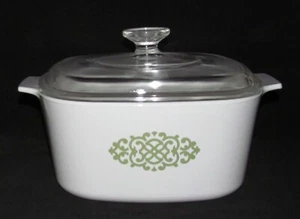 Corning Ware "Corelle" MACRAME GREEN Medallion Deep 3 QT Casserole with Cover - Picture 1 of 3