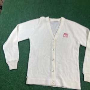 RARE VINTAGE Avon Beauty Makeup White Cotton Knit Cardigan Size Small/34 70s - Picture 1 of 12