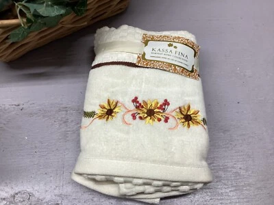 NWT 2 Kassa Fina 100% Fine Ringspun Cotton Sunflower FallEmbroidered Hand Towels - Image 1 of 4