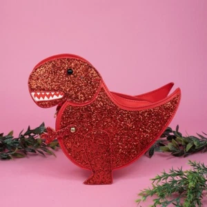 DINO RED GLITZER Dinosaurier Schulter Umhängetasche Handtasche Goth Kawaii vegan PU Tasche - Bild 1 von 4