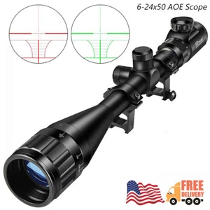 Rifle Scope Mil Dot Illuminated Red&Green 6-24x50 AOE Optical Hunting Air Sniper - Picture 1 of 12
