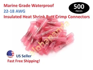 500x MARINEQUALITÄT 22-18 ROT WÄRMESCHRUMPF STUMPF CRIMP DRAHT VERBINDER KLEMMEN - Bild 1 von 6