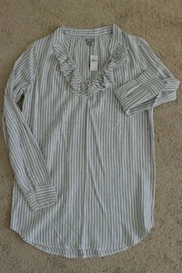 NWT Aerie Women's Tunic Top Blue White Stripe V-Neck Ruffle Blouse XS - Picture 1 of 3