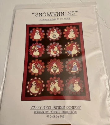 SNOWPENNIES Starry Pines Snowman Block of the Month 1-12 Quilt Penny Rug Pattern - Image 1 of 4