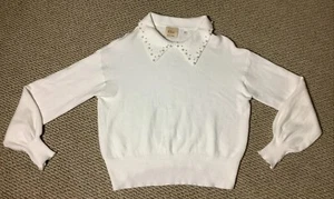 ELIE TAHARI Pullover mit Perlenkragen weiß - Größe M - Bild 1 von 17