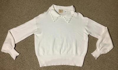 ELIE TAHARI Pearl Collar Pullover White Sweater - Size M - Image 1 of 4
