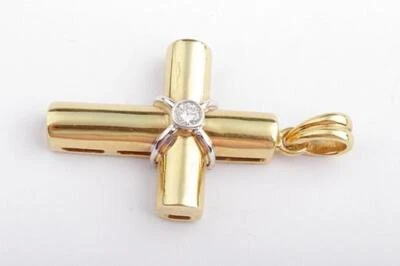 Kreuz Anhänger mit 1 Brillant Diamant 0,10ct 750 Gelb Gold 18Kt 36x21mm Top!   - Bild 1 von 4