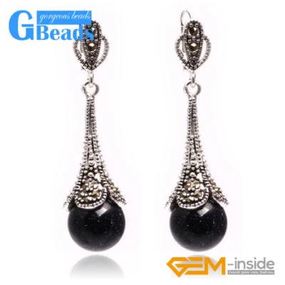 Pendiente colgante con hebilla de plata de marcasita con cuentas redondas para mujer envío gratuito Foto 1 de 4