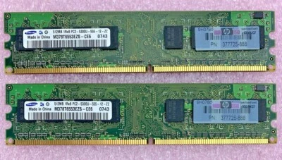 2x 512MB Samsung 5300U desktop PC RAM DDR2 M378T6553EZS-CE6 - Image 1 of 4