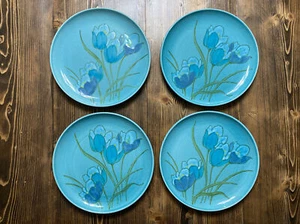 4 Vernon Ware by Metlox Blue Tulips Dinner Plates 10.25” Round - Picture 1 of 8